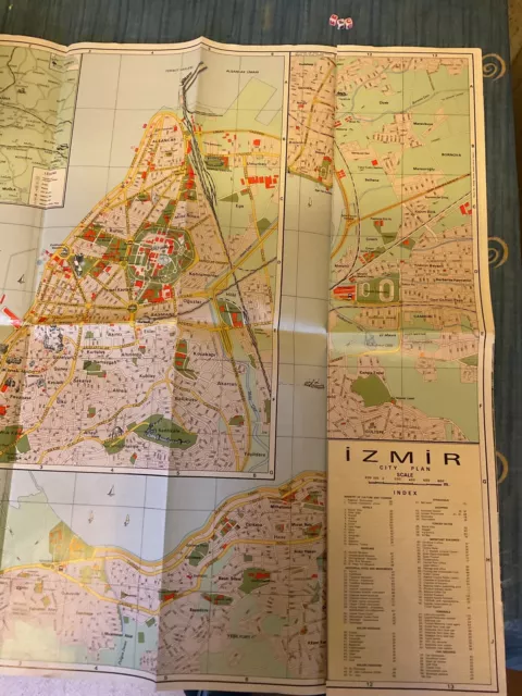 Vintage, Retro, Double Sided Map Guide , Large , Izmir Turkey