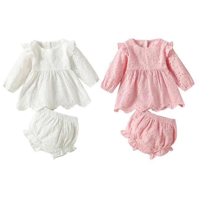 Newborn Baby Girls Outfits Baptism Christening Clothes Set Toddler Dress+Bloomer