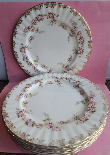 6 X Royal Albert Dimity Rose  Plates 21cm  Diameter . 1969 Stamp. 1st Quality