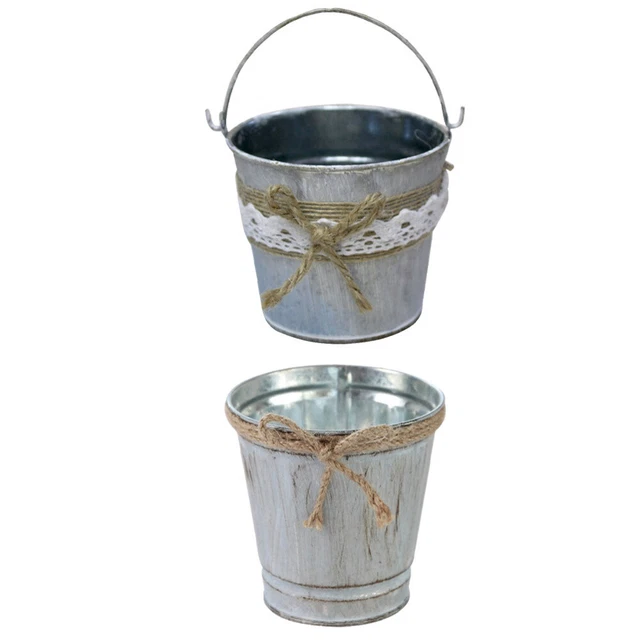 2 Pcs Rustic Metal Flower Vase Retro Tin Flower Bucket Vintage Home Decor Drum