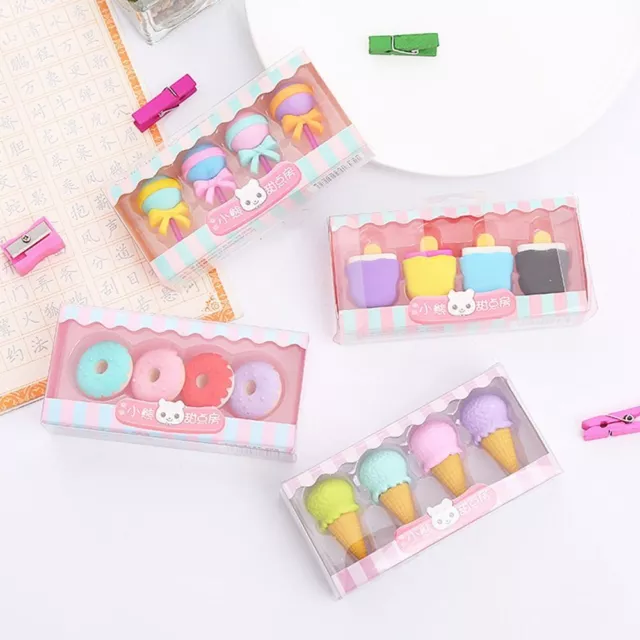 Creative Yummy Dessert Rubber Pencil Eraser Erasers Set Cartoon Eraser Box