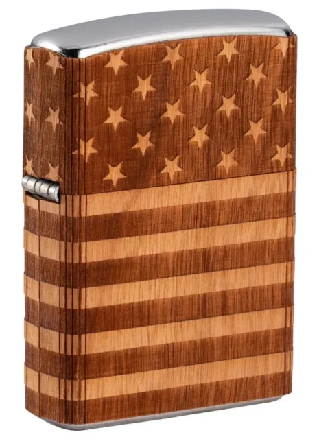 Zippo 49332, Woodchuck American Flag Design Lighter, Street Chrome. 2 Sided