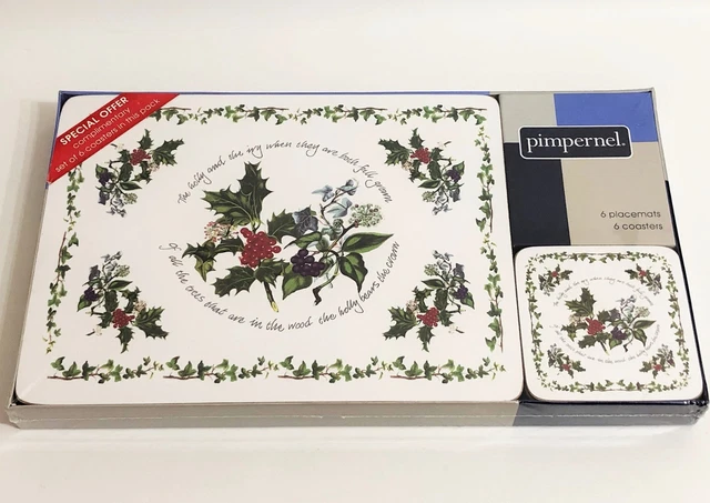 Set Da Tavola Pimpernel Wrendale – 6 Sottopiatto + 6 Sottobicchieri Con Animali E Bordo Verde