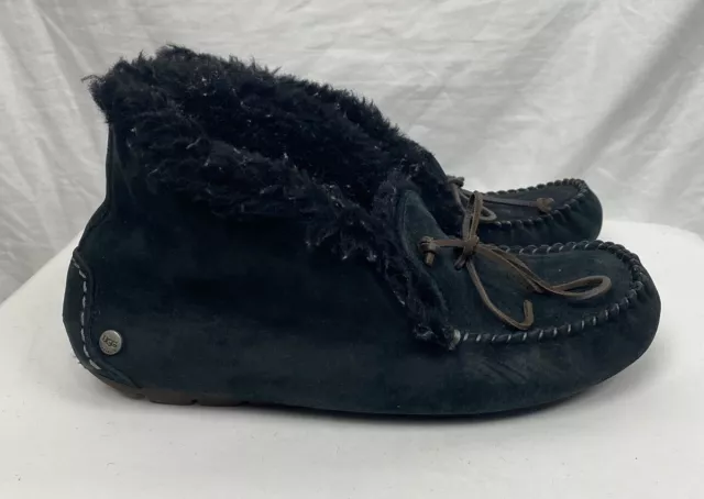 UGG Alena Black Sheepskin Suede Wool Fur Moccasin Slippers 1004806  US 8| UK 6.5 2