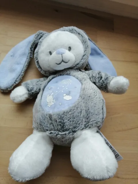 Doudou Ours blanc déguisé en lapin gris chiné bleu phosphorescent Mots d'enfants