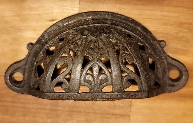 Original Antique Eastlake Cast Iron Filigree  Drawer Bin Cabinet Pulls Handles