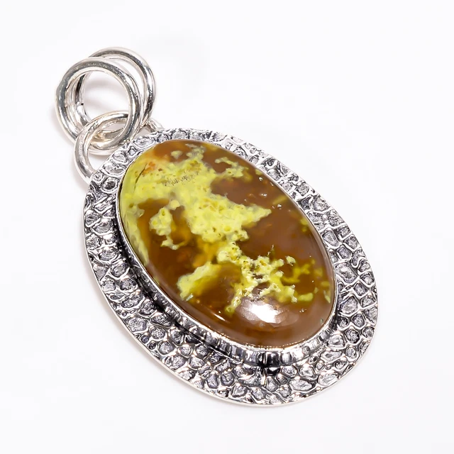 Serpentine Vintage Style Handmade 925 Sterling Silver Pendant 2.2" GSR-3821