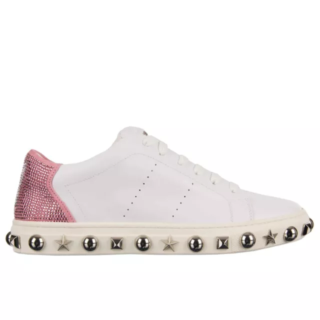 Philipp Plein Playboy Low-Top Chaussures Baskets Cristal Rivets Blanc Rose 08537