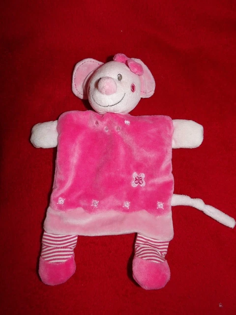 Doudou Plat Nicotoy Kiabi Souris Rose Fleur