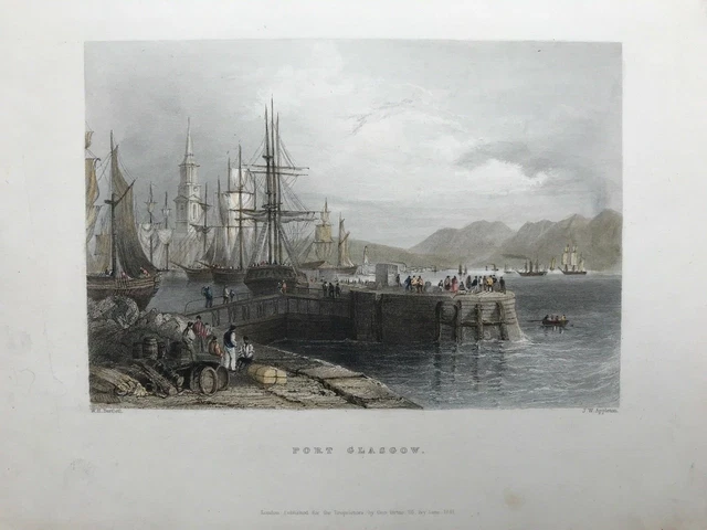 1841 Antique Print; Port Glasgow, Scotland after Bartlett