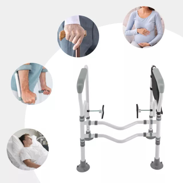 For Elderly Handicap Adjustable Toilet Safety Frame Rail 441lbs Grab Bar Support