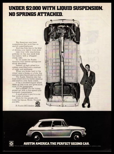 1970 Austin America 2-Door With Liquid Suspension "No Springs Attached" Print Ad