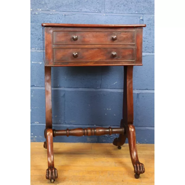 A Regency Mahogany Workbox or Sofa Table Raised on Paw Feet and Lyre Supports 3