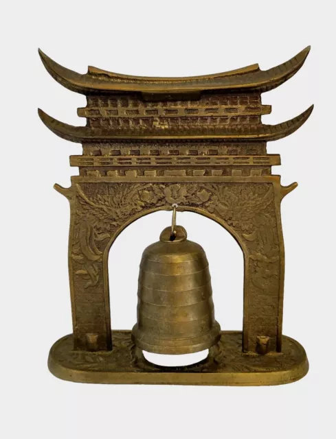 Vintage Brass Bell Asian Pagoda Temple Meditation Resonating Sound Asian Decor 2