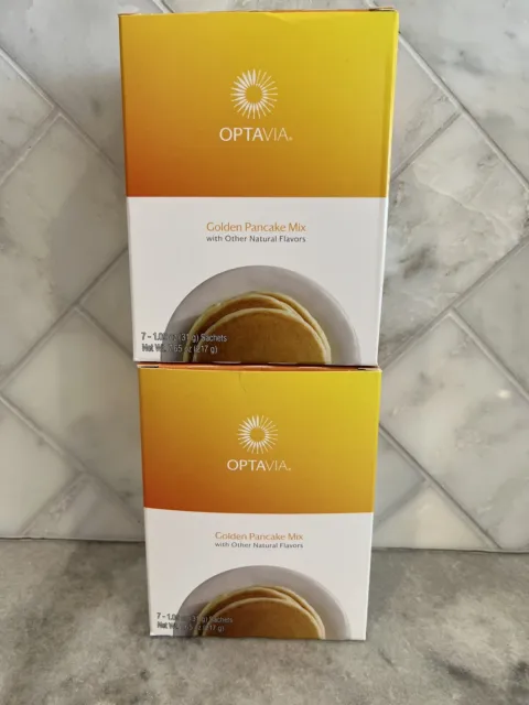 OPTAVIA Golden Pancake Mix - 2 NUEVAS Cajas - 14 Combustibles - Mejor para 09/2023