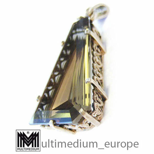 Art Deco Pendant Silver Smoke Quartz Silver Pendant Clear Smoky Quartz