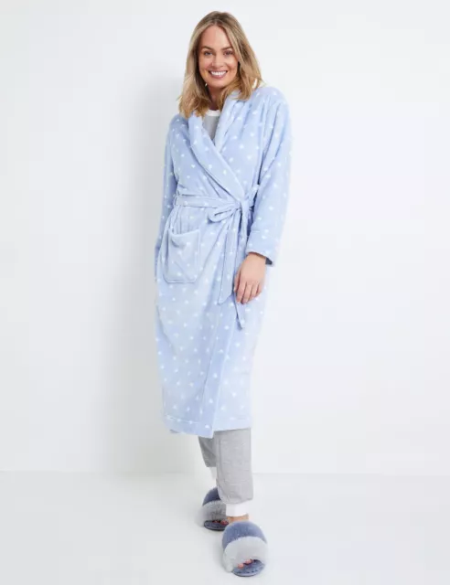 RIVERS - Womens Winter Robe - Blue Dressing Gown - Sleepwear - Knee Length - Tie