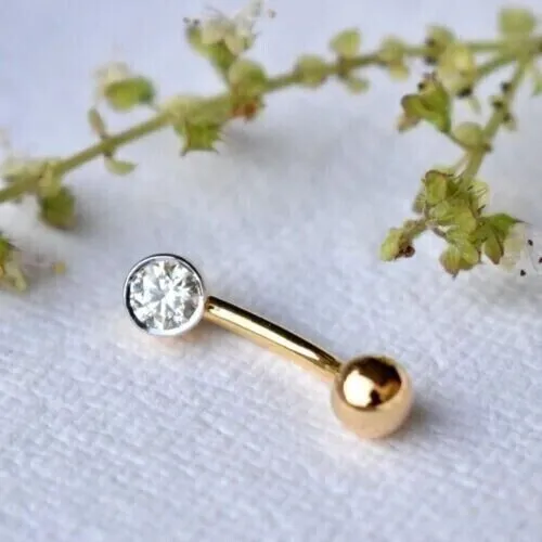 0.21Ct Round Moissanite Belly Button Round Body Piercing 14K Yellow Gold Plated