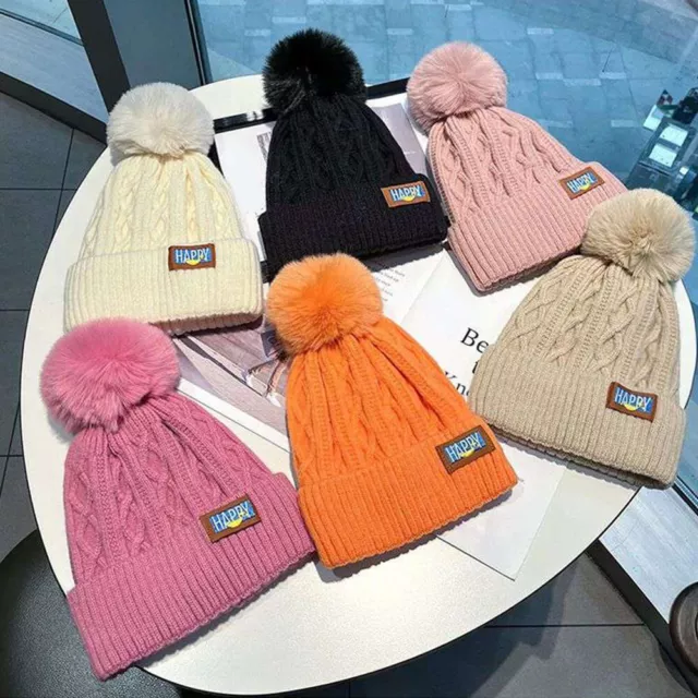 Winter Female Thicken Fur Knitted Beanies Hat Plush Thermal Cap Crochet Cap