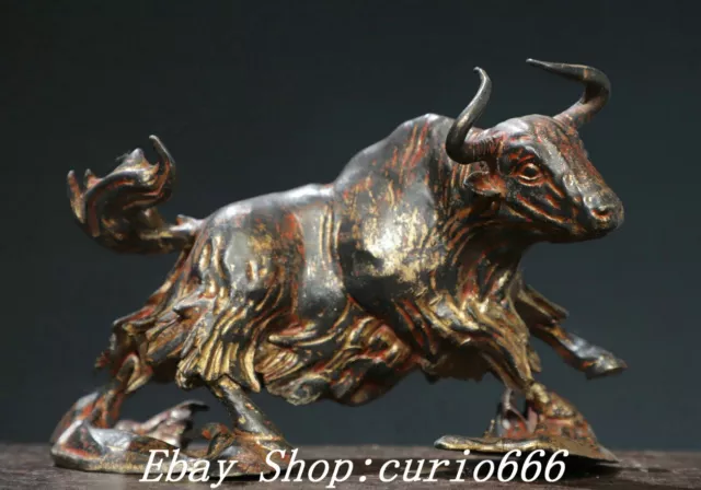 7.8'' Old Chinese Dynasty Copper Gilt Fengshui 12 Zodiac Cattle Ox Animal Statue