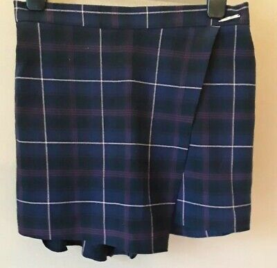 Girls Navy Blue Check Wrap Over Shorts Aged 11-12 Years River Island Vgc