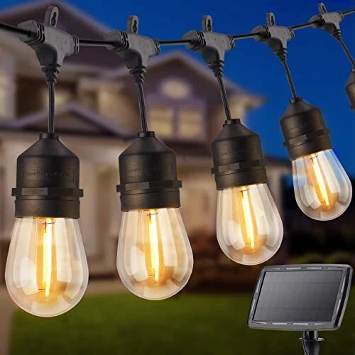 Solar String Lights Outdoor - 34FT 15 LED Patio Lights, USB & Solar Powered