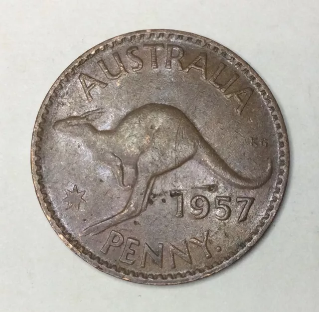 1957 Perth Mint QE11 ONE PENNY. Nice, average quality old coin.