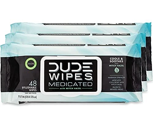Wipes Medicated Flushable Wipes - 3 Pack, 144 Wipes - Unscented Extra-Large W...