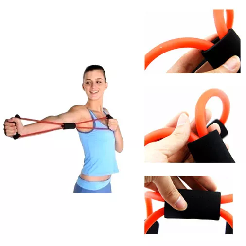 Orange Sport Fitness Yoga 8 Shape Pull Rope Tube Equipment Tool Gym Trainers