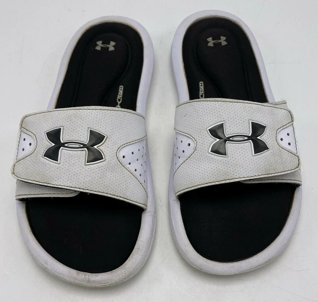 Under Armour Sz 3 Y Boys Slides 4D Memory Foam Comfort White Unisex Girls Hook