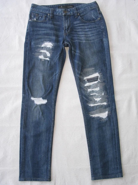 GUESS Donna Slim Affusolato Skinny Jeans 29 x 29 Blu Affliggere W Elasticizzato