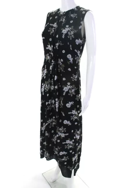 Vince Womens Silk Floral Print V-Neck Sleeveless Zipped Maxi Dress Black Size S 2