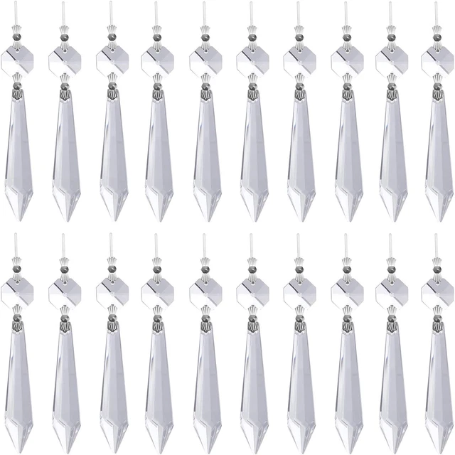20 Pcs Clear Crystal Chandelier Icicle Prisms Replacement Parts for Lamp Decore