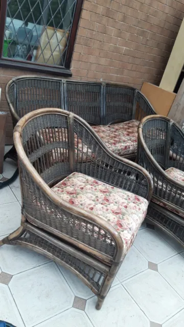 Vintage 80s Conservatory Cane/Rattan furniture set  Settee & Chairs...oversized