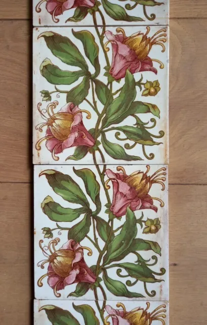 Set of 5 antique Victorian tiles 1893. Design reminiscent of  W.Morris