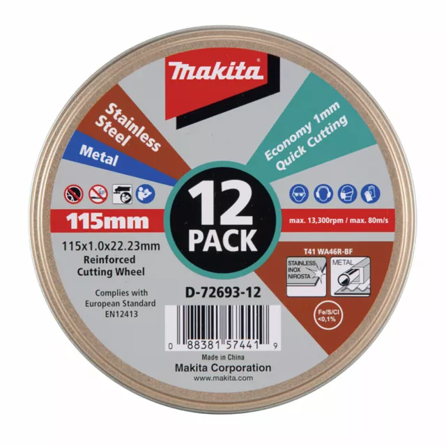 Makita 115 x 1 x 22.23mm Inox Cutting Disc - 12 Pack