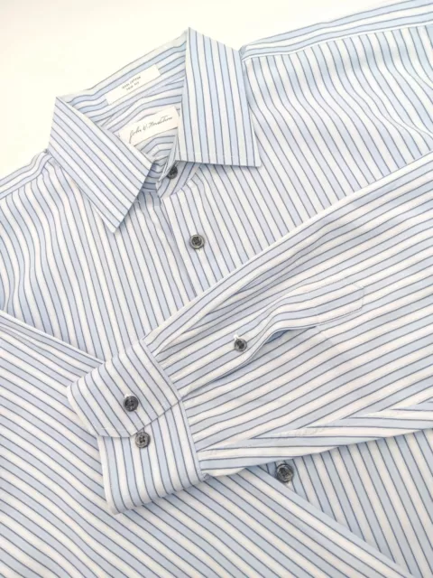 🇺🇸 John W Nordstrom Trim Fit Dress Shirt 16.5x33 Blue Stripe