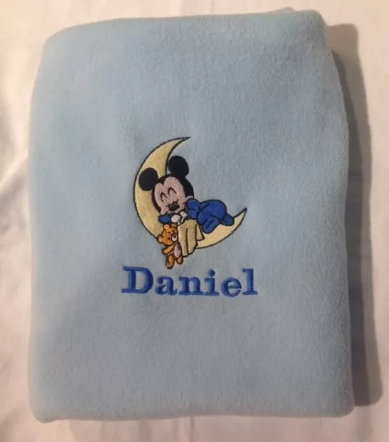 Personalised embroidered baby soft fleece blanket with Mickey Mouse and name