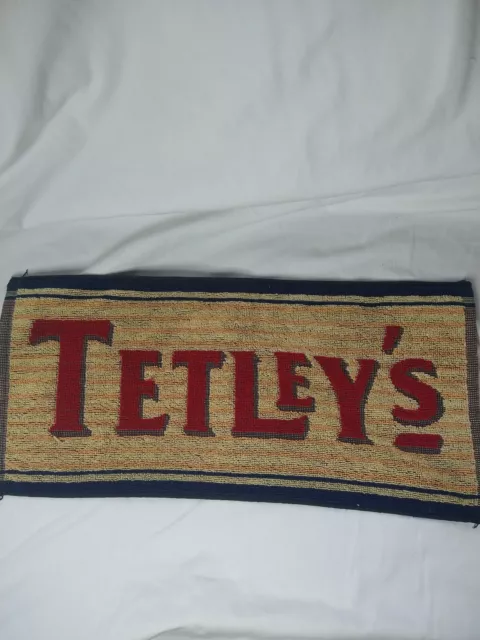Tetley's English Ale Bar Towel Blue Yellow Red Pub  9" x 18" VG Condition