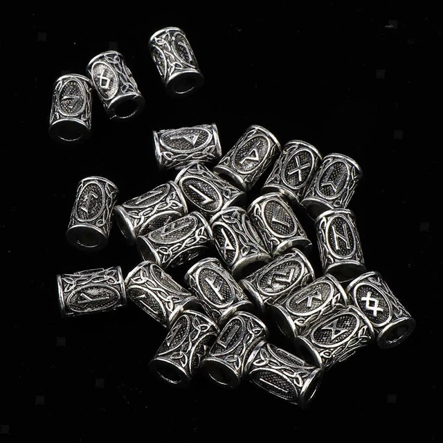 24x Wikinger Rune Perlenmanschetten Spule Set Nordische Ringe für Haare Dreadlocks & Bärte