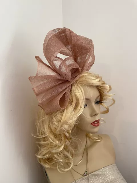 Nude/Blush Big Fascinator Formal Hatinator Hairband Womens Wedding Hat Ladies 3