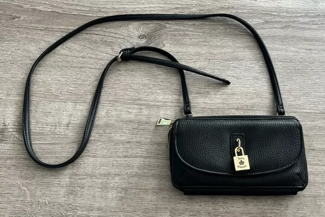 Juicy Couture Black Pebbled Leather Crossbody shoulder Bag Wallet Purse