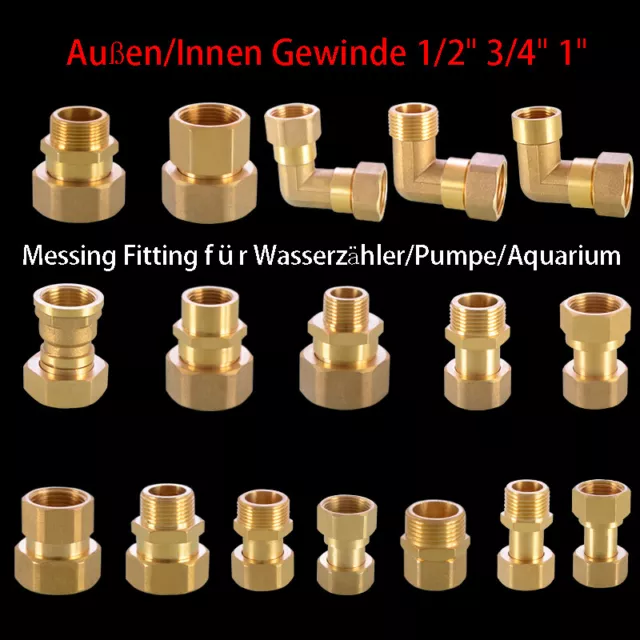 Wasseruhr/Pumpen Messing Anschluss Verschraubung Überwurfmutter IG AG 1/2 3/4 1"