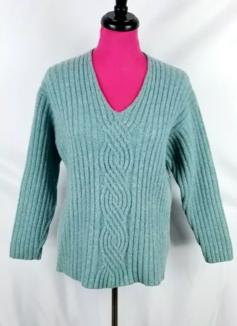 Vintage 80s ESPRIT Pullover Sweater Womens Size M Sea Green Lambswool Blend