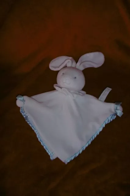 Doudou Plat Marionnette Lapin Grelot Blanc Bord Bleu Anna Club Plush