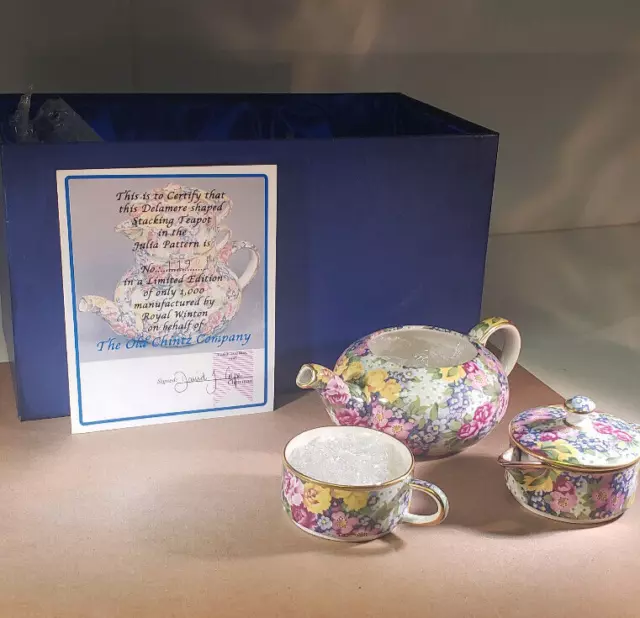 Royal Winton Julia Chintz Stackable Stacking Teapot Set with Creamer and Sugar