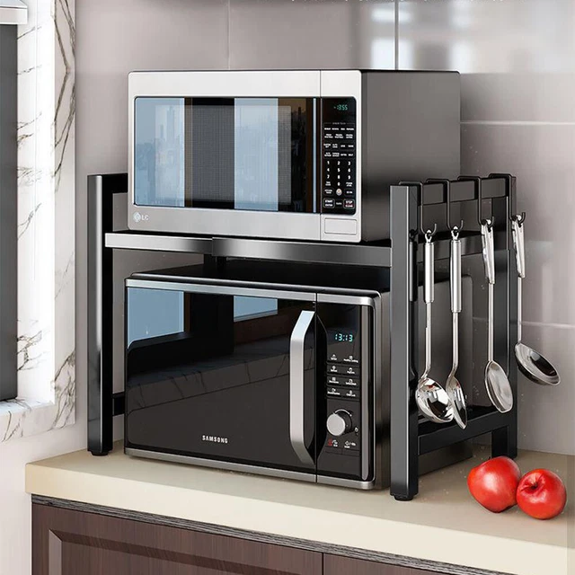 2 TIER IRON Microwave Oven Rack Stand Storage Holder Kitchen Corner ...