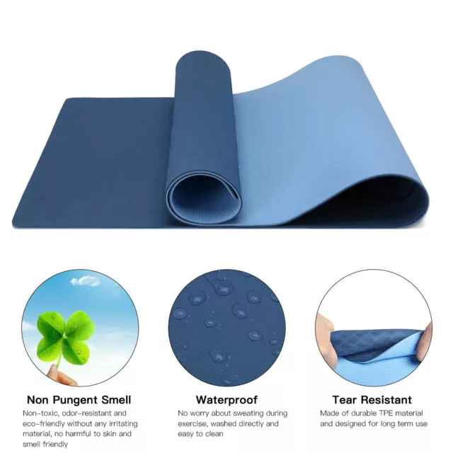 Yoga Mat TPE Gym Exercise Fitness Pilates Workout Mat Non Slip 183 x 61cmX0.6cm