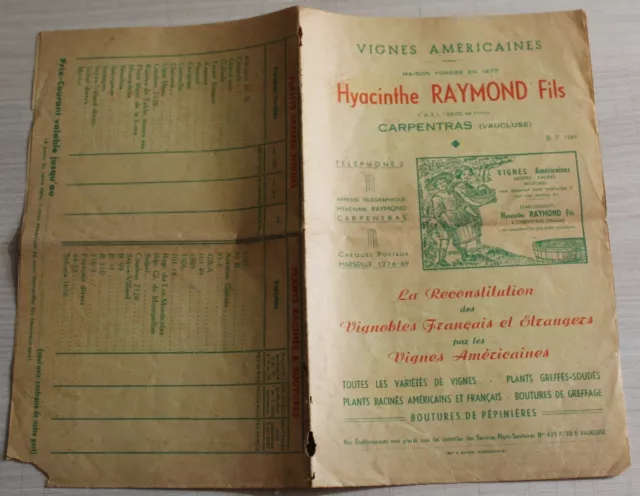 XIXè Vignes Américaines / Affiche-Catalogue / Hyacinthe Raymond Fils Carpentras