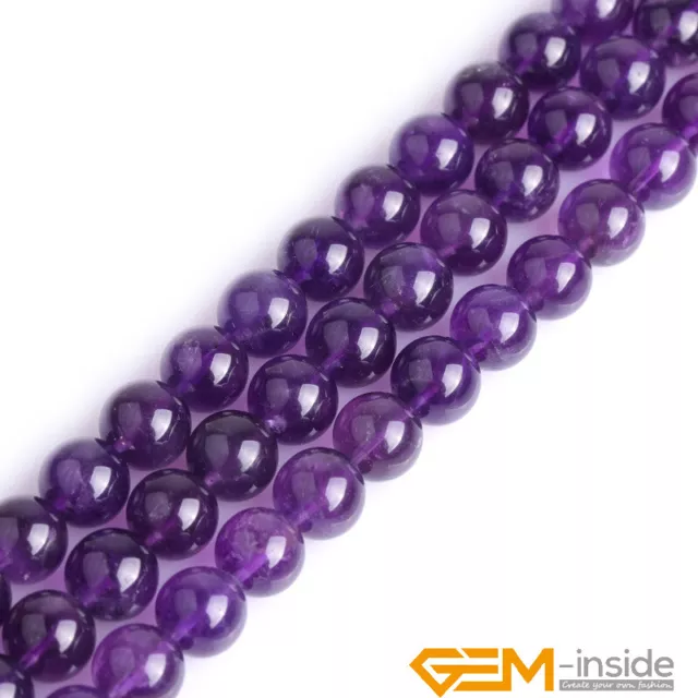 AAA Natural Genuine Dark Purple Amethyst Round Beads Jewelry Making 15" Bulk UK